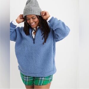 American Eagle AE Blue 1/4 Zip Sherpa Pullover Women's Size X large nwt